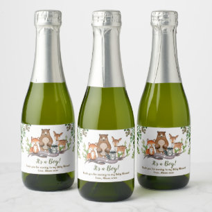 Étiquettes Pour Bouteilles De Vin Mousseux Baby shower de verdure de forêt d'animaux de
