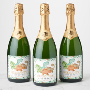 Étiquettes Pour Bouteilles De Vin Mousseux Baby shower Dinosaures aquarelle