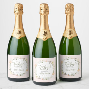 Étiquettes Pour Bouteilles De Vin Mousseux Baby shower Fleur sauvage Baby In Bloom