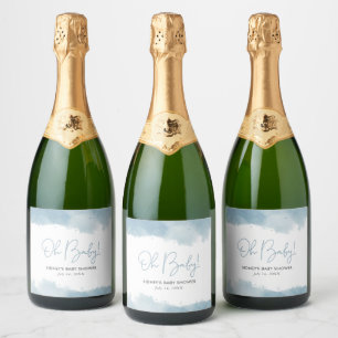 Étiquettes Pour Bouteilles De Vin Mousseux Baby shower Sky Blue Watercolor