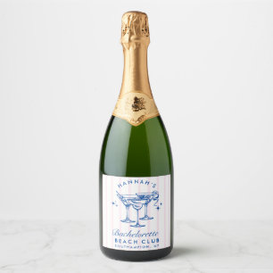 Étiquettes Pour Bouteilles De Vin Mousseux Bachelorette bleu et rose rétro