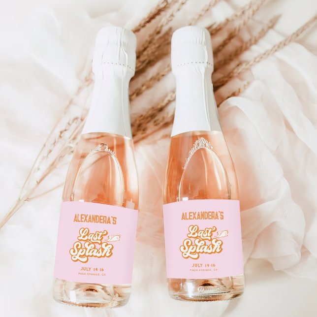 Étiquettes Pour Bouteilles De Vin Mousseux Bachelorette Dernière à éclaboussure rose orange (Créateur téléchargé)