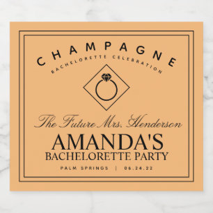 Étiquettes Pour Bouteilles De Vin Mousseux Bachelorette moderne Orange Sparkine La