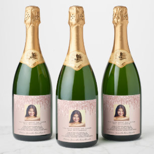 Étiquettes Pour Bouteilles De Vin Mousseux Bachelorette photo rose or parties scintillant fun