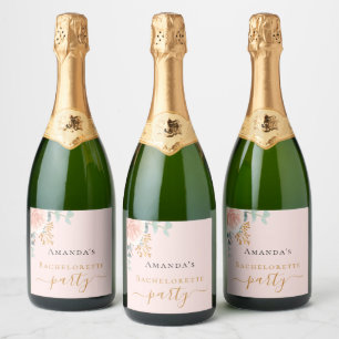 Étiquettes Pour Bouteilles De Vin Mousseux Bachelorette rose or floral rose script