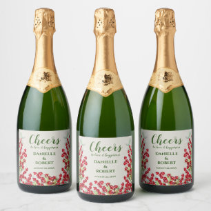 Étiquettes Pour Bouteilles De Vin Mousseux Baies d'hiver et verts Joyeux Noël