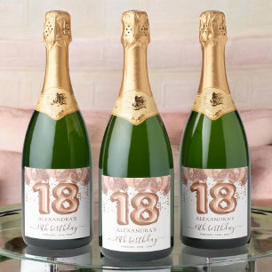 Étiquettes Pour Bouteilles De Vin Mousseux Ballons d'or rose 18ème anniversaire