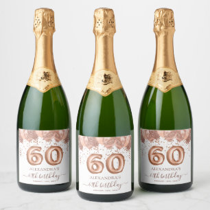 Étiquettes Pour Bouteilles De Vin Mousseux Ballons d'or rose 60e fête d'anniversaire
