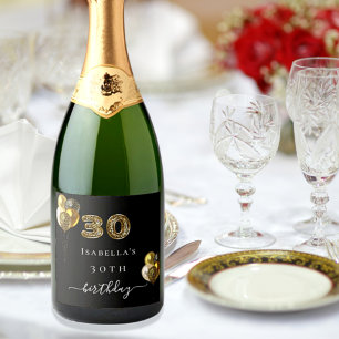 Étiquettes Pour Bouteilles De Vin Mousseux Ballons empreintes de léopard en or noir de 30e an