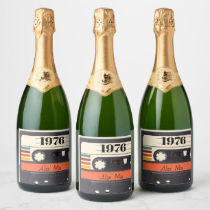 Étiquettes Pour Bouteilles De Vin Mousseux Bande de cassette Retro 1976 Orange Vintage