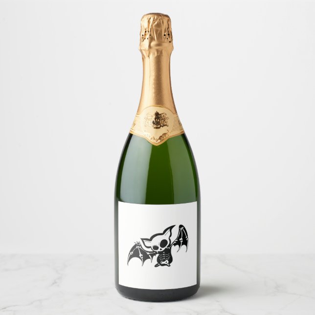 Étiquettes Pour Bouteilles De Vin Mousseux Bat Halloween (Devant)