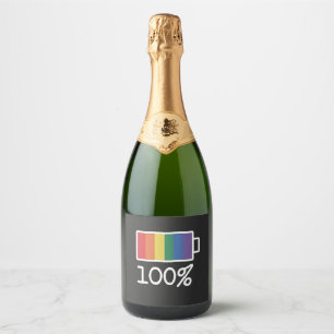 Étiquettes Pour Bouteilles De Vin Mousseux Batterie 100% Gay Funny LGBT Pride Mois Égalité