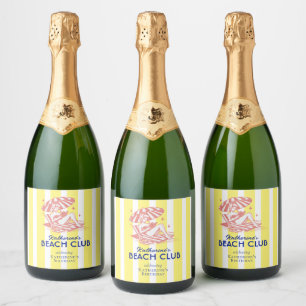 Étiquettes Pour Bouteilles De Vin Mousseux Beach Club Cabana Jaune Fête d'Anniversaire