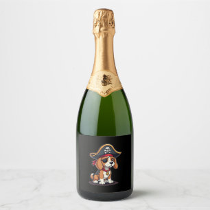 Étiquettes Pour Bouteilles De Vin Mousseux Beagle Costume de pirate Jolly roger Drapeau Croix