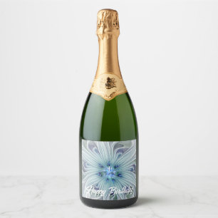 Étiquettes Pour Bouteilles De Vin Mousseux Beauté florale Abstrait Moderne Fleur Pastel Bleu