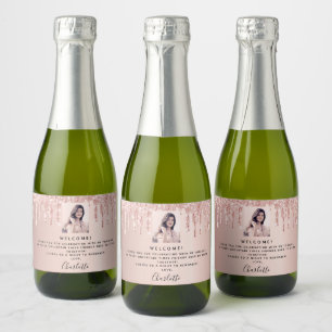 Étiquettes Pour Bouteilles De Vin Mousseux Bienvenue fête d'anniversaire photo rose parties s