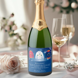 Étiquettes Pour Bouteilles De Vin Mousseux Bienvenue fête de Noël affreux pull rouge bleu