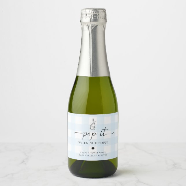 Étiquettes Pour Bouteilles De Vin Mousseux Bleu En vichy Lapin Lapin Pop It When She Pops (Devant)