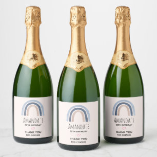 Étiquettes Pour Bouteilles De Vin Mousseux Blue and Peach Rainbow Boho Design Party