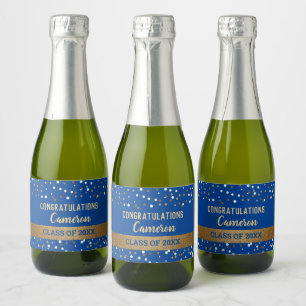 Étiquettes Pour Bouteilles De Vin Mousseux Blue Gold Félicitations Diplômé Nom Année