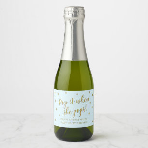 Étiquettes Pour Bouteilles De Vin Mousseux Blue & Gold Stars Pop It When She Pops Baby shower