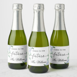 Étiquettes Pour Bouteilles De Vin Mousseux Blue Hydrangea Fête des mariées Sparkling Vin Favo