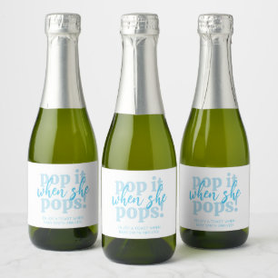 Étiquettes Pour Bouteilles De Vin Mousseux Blue Pop It When She Pops Baby shower Favoriser