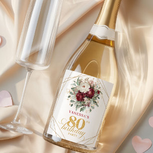 Étiquettes Pour Bouteilles De Vin Mousseux Blush Botanique Champagne Burgundy 80e Anniversair