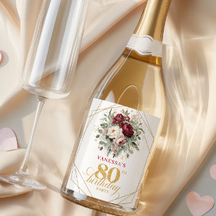 Étiquettes Pour Bouteilles De Vin Mousseux Blush Burgundy Tendance Champagne 80 ans