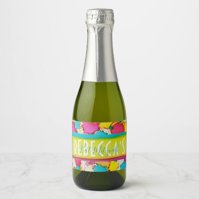 Étiquettes Pour Bouteilles De Vin Mousseux BM Bar Bat mitzvah Confetti Mini (Devant)