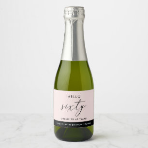 Étiquettes Pour Bouteilles De Vin Mousseux Boho Blush moderne Personnalisé 60e anniversaire