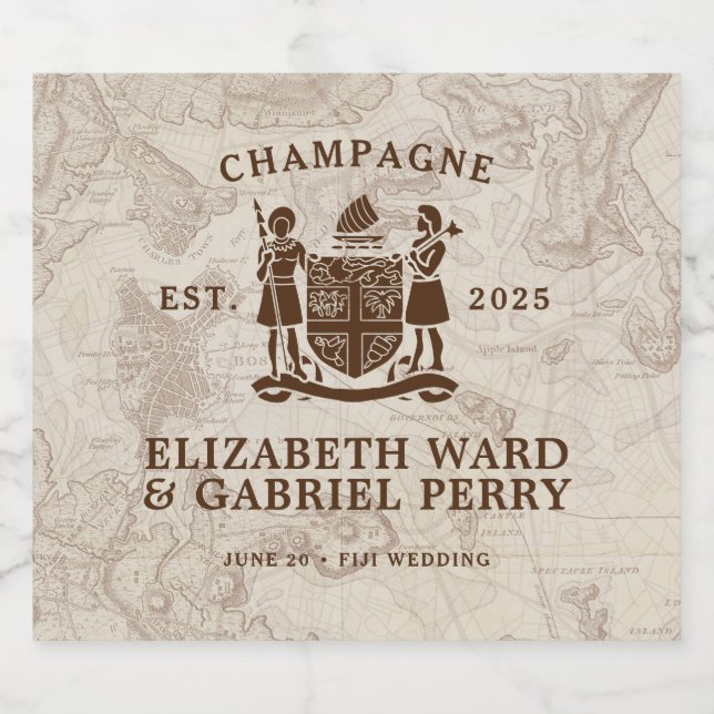 Étiquettes Pour Bouteilles De Vin Mousseux Boho Destination Wedding Fidji (Étiquettes simples)