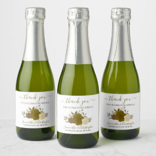 Étiquettes Pour Bouteilles De Vin Mousseux Boho or et jaune Rose Mariage Merci Mini