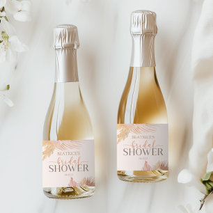 Étiquettes Pour Bouteilles De Vin Mousseux Boho Soft rose fleurs Fête des mariées Mini