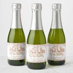 Étiquettes Pour Bouteilles De Vin Mousseux Bois Animaux Blush Floral Baby shower Pop