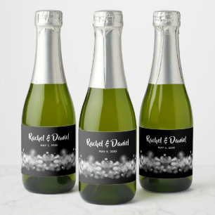 Étiquettes Pour Bouteilles De Vin Mousseux Bokeh noir et blanc Lumières floues Mini