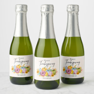 Étiquettes Pour Bouteilles De Vin Mousseux Bon thanksgiving aquarelle Citrouille d'automne