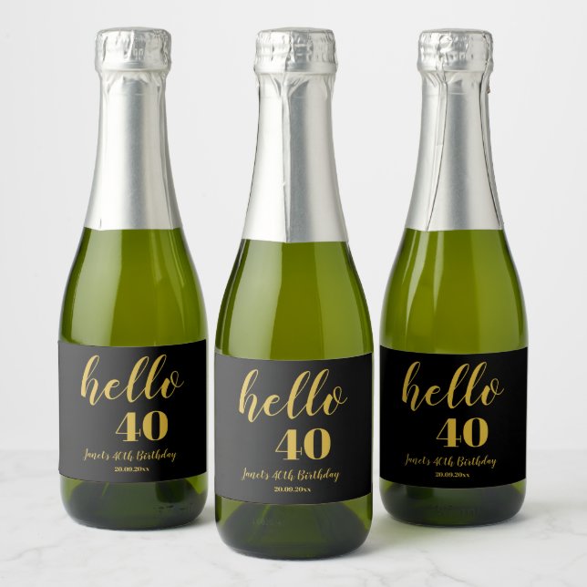 Étiquettes Pour Bouteilles De Vin Mousseux Bonjour 40e anniversaire Elegant Black & Gold Part (Bouteilles)