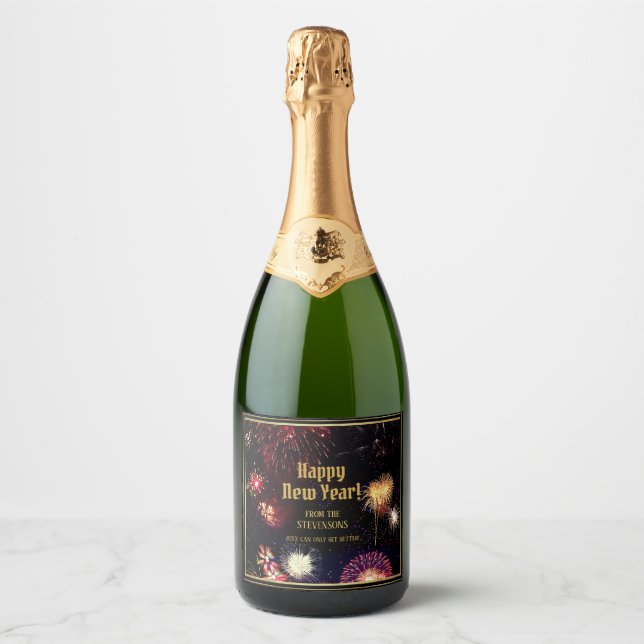 Étiquettes Pour Bouteilles De Vin Mousseux Bonne année avec votre nom (Devant)
