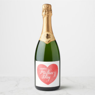 Étiquettes Pour Bouteilles De Vin Mousseux Bonne journée de mère en coeur rose, coeur aquarel