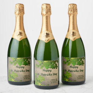 Étiquettes Pour Bouteilles De Vin Mousseux Bonne Saint Patrick, shamrock irlandais