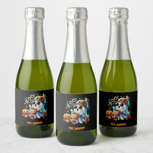 Étiquettes Pour Bouteilles De Vin Mousseux Boo ! Halloween - Bêtes Boo-tiful Bêtes Orange Noi