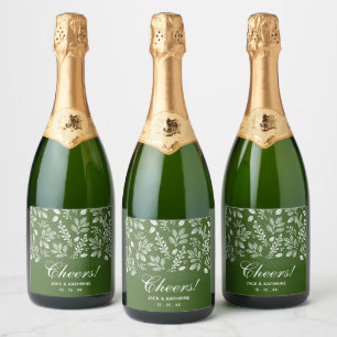 Étiquettes Pour Bouteilles De Vin Mousseux Botanique blanche sur Mariage vert