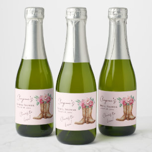 Étiquettes Pour Bouteilles De Vin Mousseux Bottes de cowgirl florales roses et douche de mari