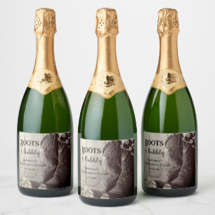 Étiquettes Pour Bouteilles De Vin Mousseux Bottes rustiques et bulle Floral Bachelorette Part