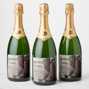 Étiquettes Pour Bouteilles De Vin Mousseux Bottes rustiques et Wedding shower floral mousseux
