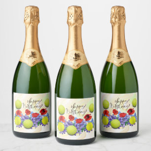 Étiquettes Pour Bouteilles De Vin Mousseux Boule de tennis avec beaucoup de fleur pour l'anni