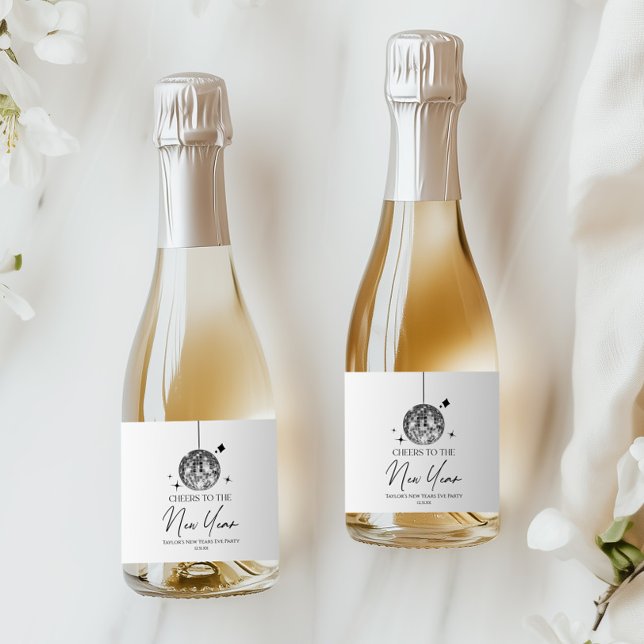 Étiquettes Pour Bouteilles De Vin Mousseux Boule Disco Argent Soirée Soirée de Nouvel An (Créateur téléchargé)