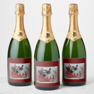 Étiquettes Pour Bouteilles De Vin Mousseux Bouledogue français Xmas Bouledogue français