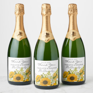 Étiquettes Pour Bouteilles De Vin Mousseux Bouquet de mariage tournesols modernes jaunes